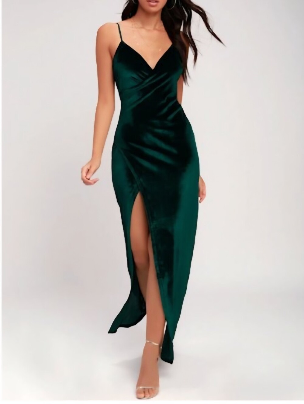 Lulu's Dark Green Velvet Formal Dress, Thin Adjustable Straps (New With Tags)